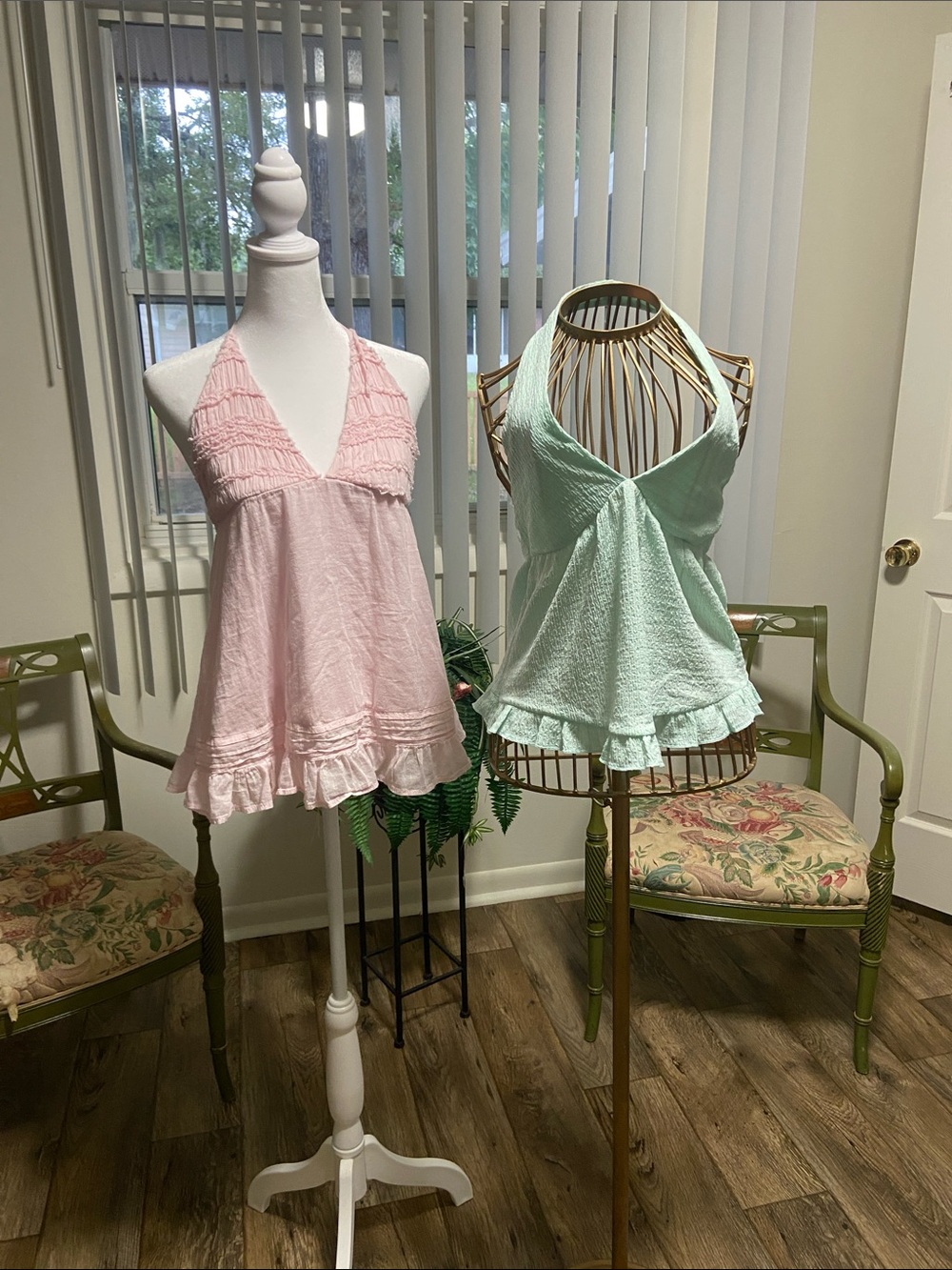Light Pink & Mint Green Halter Ruffle Babydoll Tops